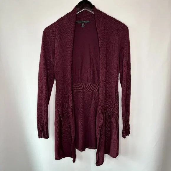 White House Black Market Women's Wine Cabernet Waterfall Cardigan Size XS - Picture 1 of 9